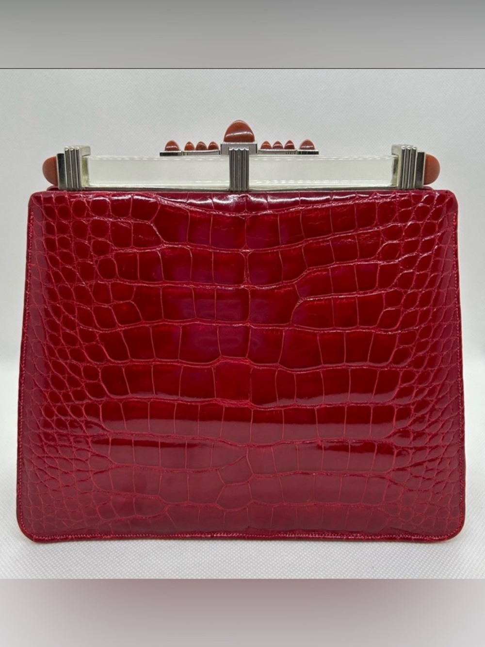 Judith Leiber Red Alligator Crocodile Clutch Shoulder Bag VERY RARE